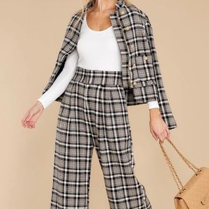 Plaid Crop Jacket and High Waist Pant Set